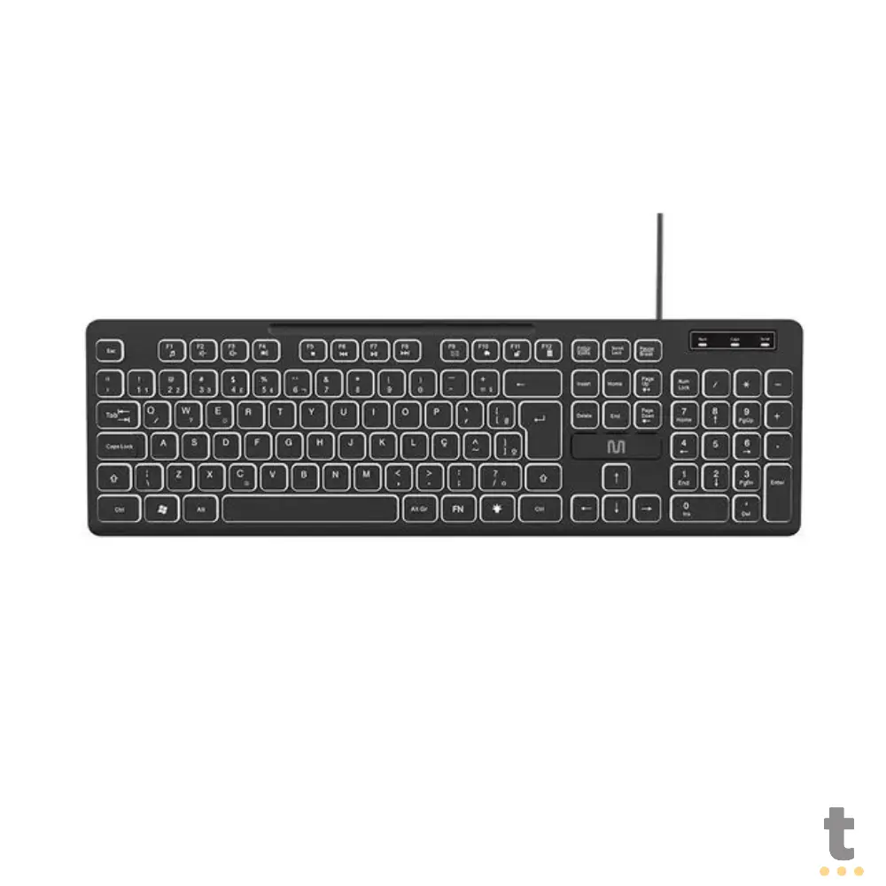 Teclado Com Fio Usb Multi Retroiluminado Led Branco Soft Silence Preto - TC268 Truedata